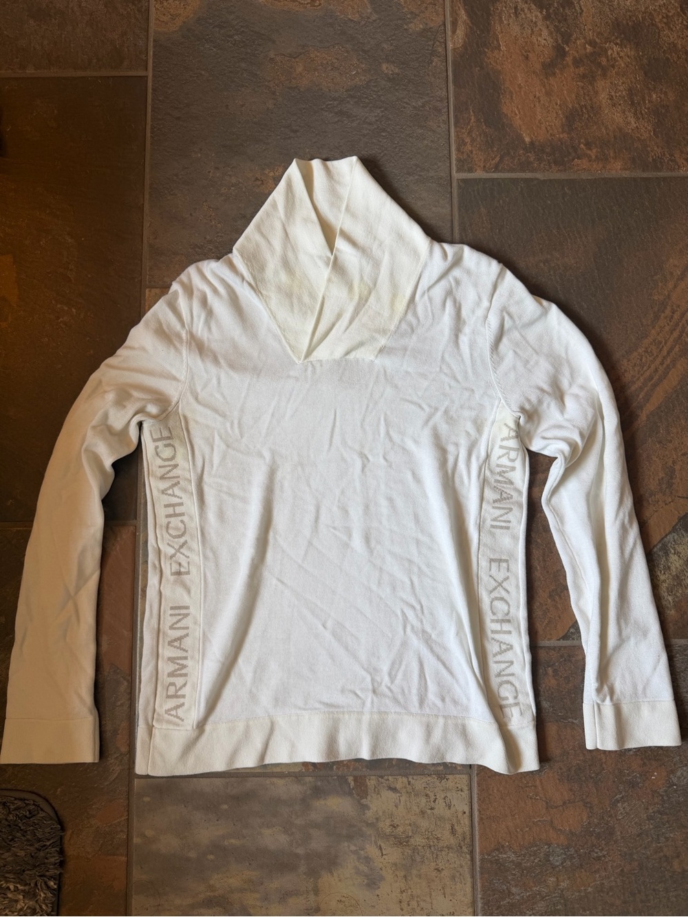 Armani Exchange White Shawl Collar Knit Pullover